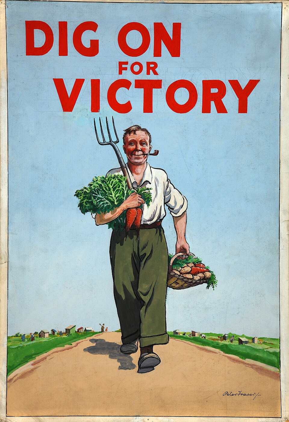 A British WWII poster urging citizens to dig their own vegetable gardens for the war effort.